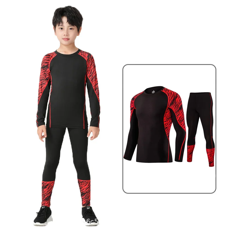 Men Kid Football Sets Children Boy Girl Fitness Basketball Running Exercise Training Sports Bottoming Top Tee + Legging Pant 113