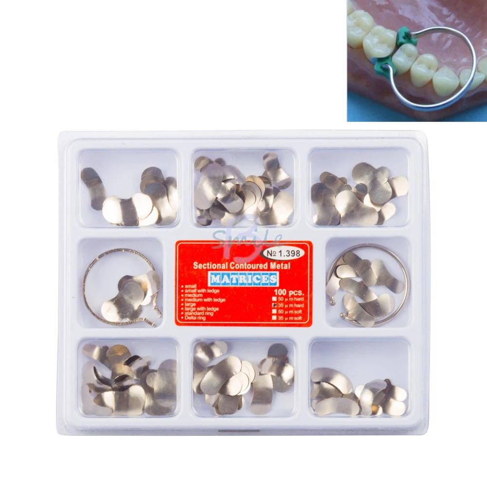 high quality Dental Matrix Sectional Contoured Metal Matrices Kit  No.1.398/2 Rings Full kit for Teeth Replacement Dentist Tools