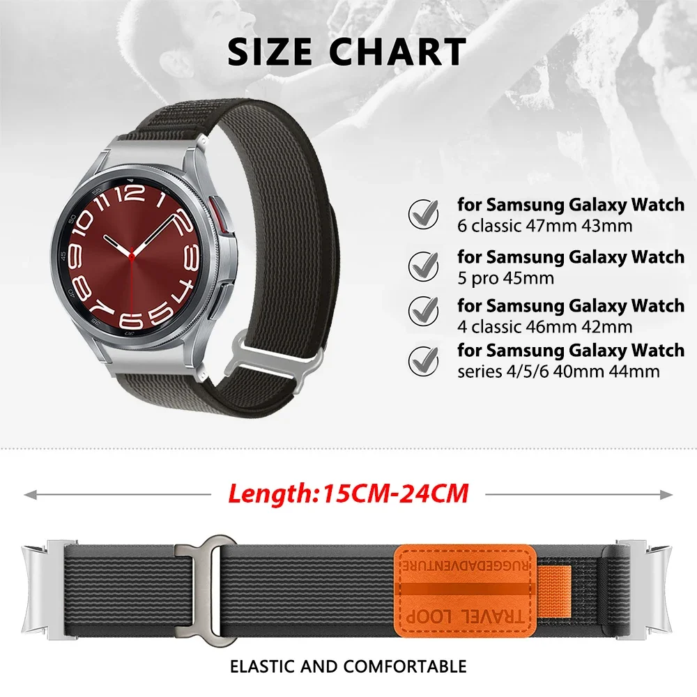 Bracelet Quick Fit Trail Loop pour Samsung Galaxy Watch, 5Pro, 6 Classic, 45mm, 43mm, 47mm, NO Gaps, 20mm, Galaxy 4, 5/6, 40mm, 44mm