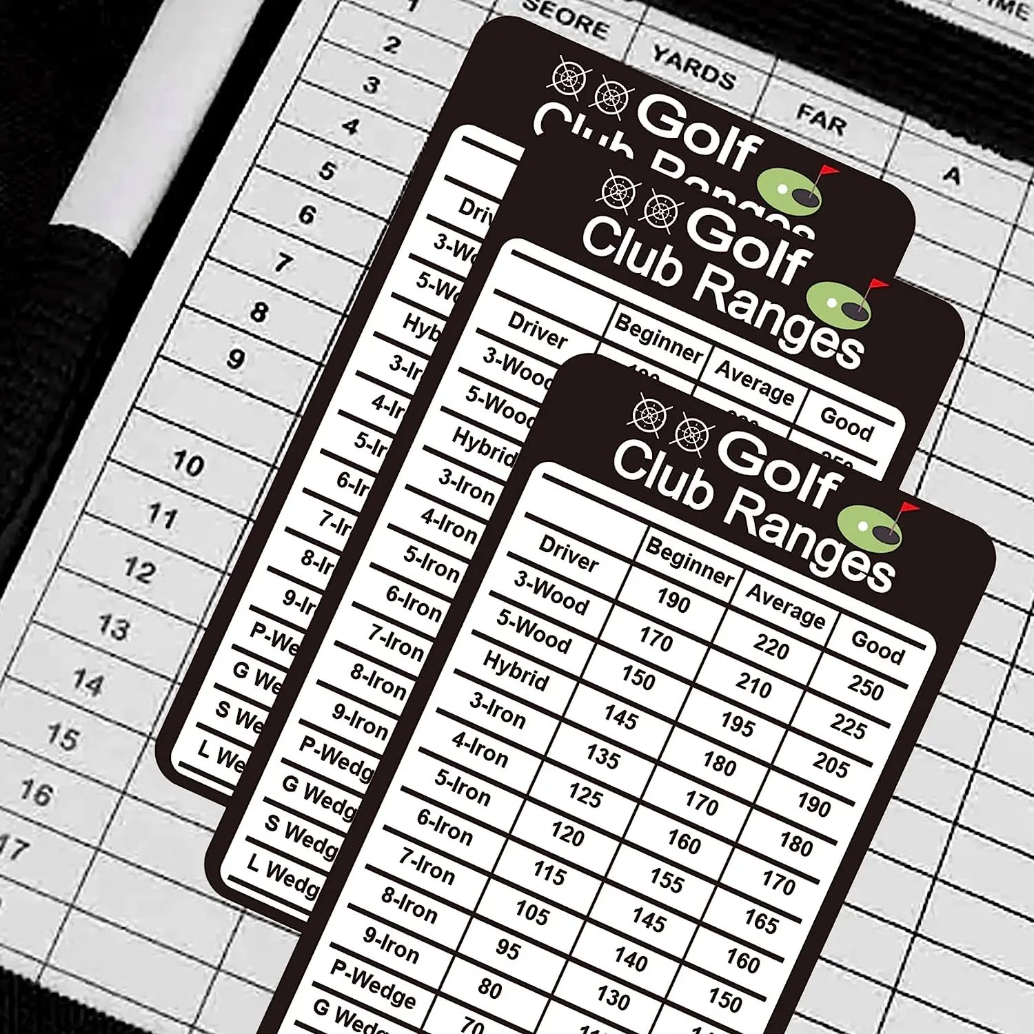 10 Pcs Golf Club Range Chart 2 x 3.5 inch Golfers Quick Reference Distance Card Estimation Cheat Sheet Golfing Guide