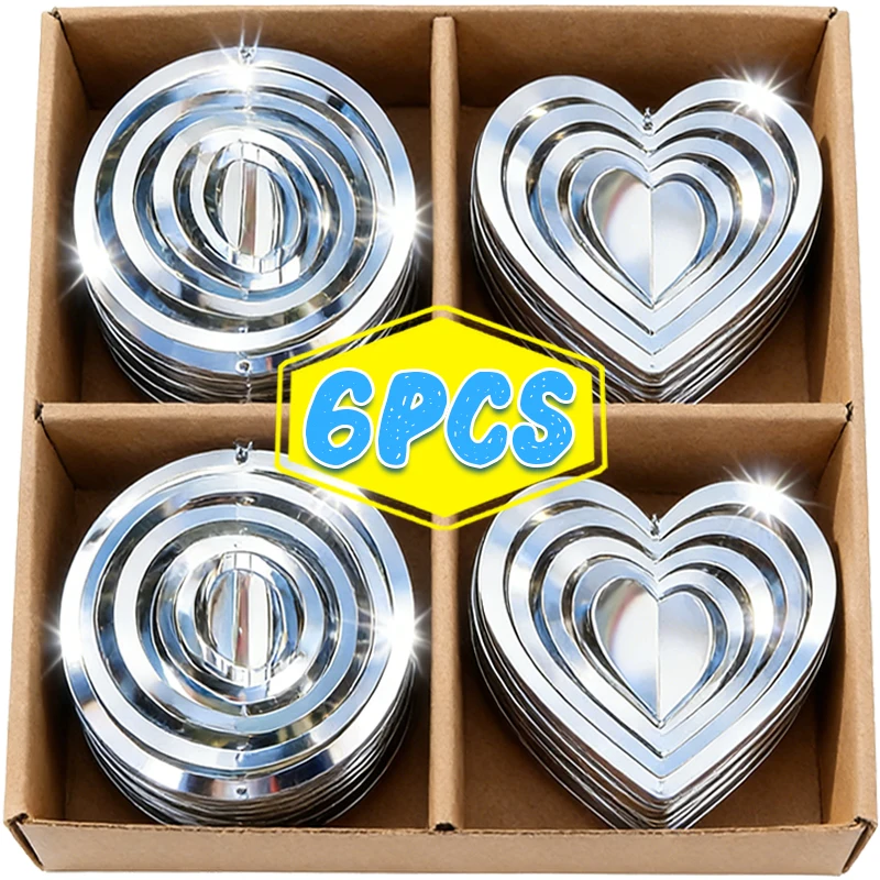 

Round Heart Reflective Bird Repellent Wind Chime Garden Scare Birds Pigeons Deterrents 3D Rotating Wind Spinner Hanging Ornament