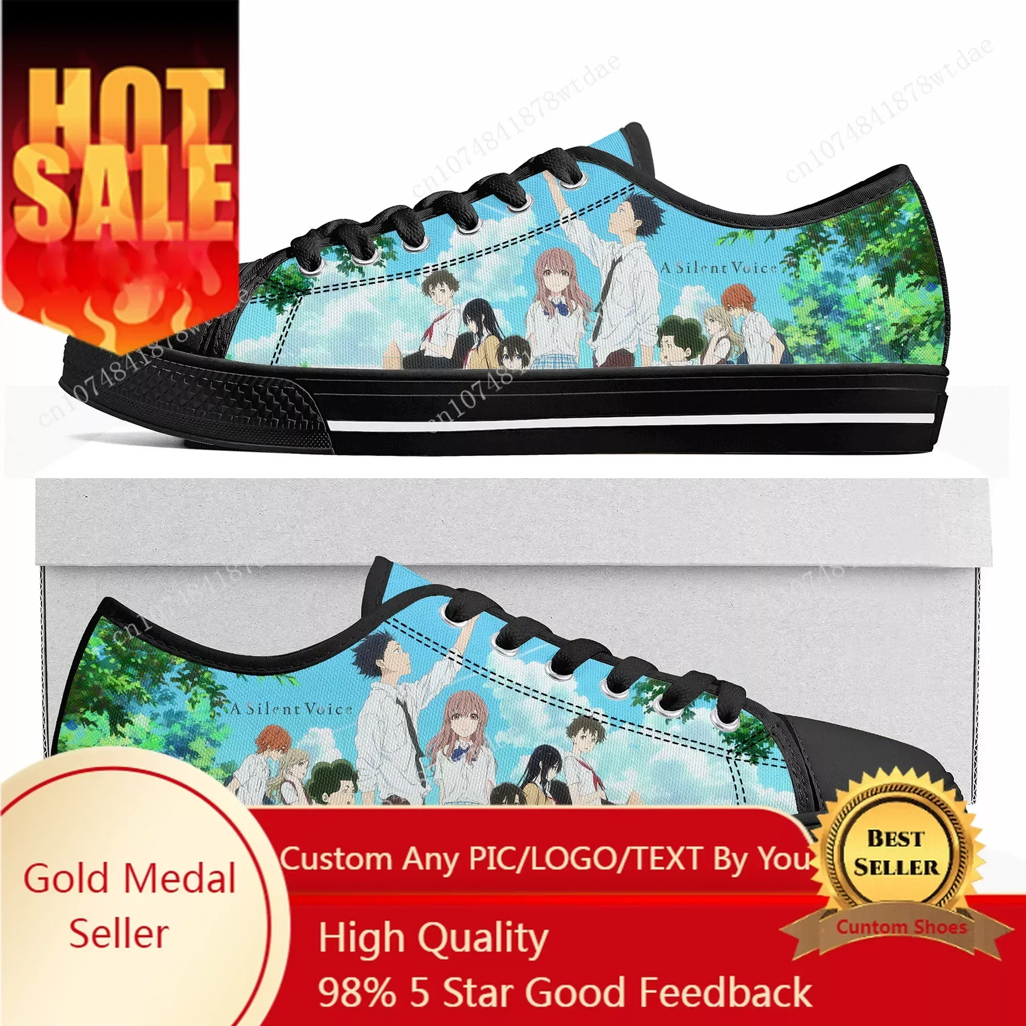 A Silent Voice Low Top Sneakers Womens Mens High Quality Canvas Sneaker Casual Japanese Anime Cartoon Customize Shoes