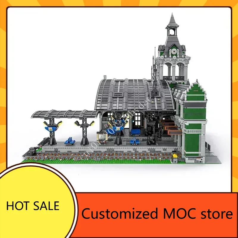 12597PCS Train Station Hot  MOC streetview Puzzles Creative CityArchitecture Birthday DIYAssembly Toy Christmas Gift for Kid Age