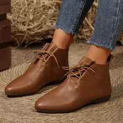 British Style Lace Up Boots for Women flat shoes 2024 Winter New Women's  Soft Casual Leather Shoes Simple and Versatile Ladies