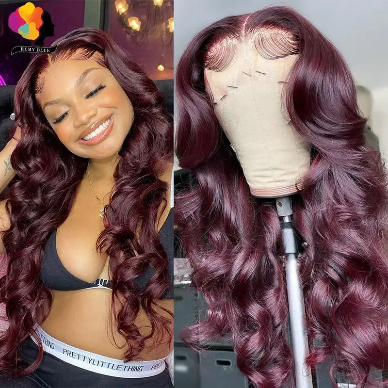 99J Burgundy Body Wave Lace Front Wigs For Women Human Hair Brazilian Pre Plucked Red Lace Front Wig Remy Hair 180 13*4