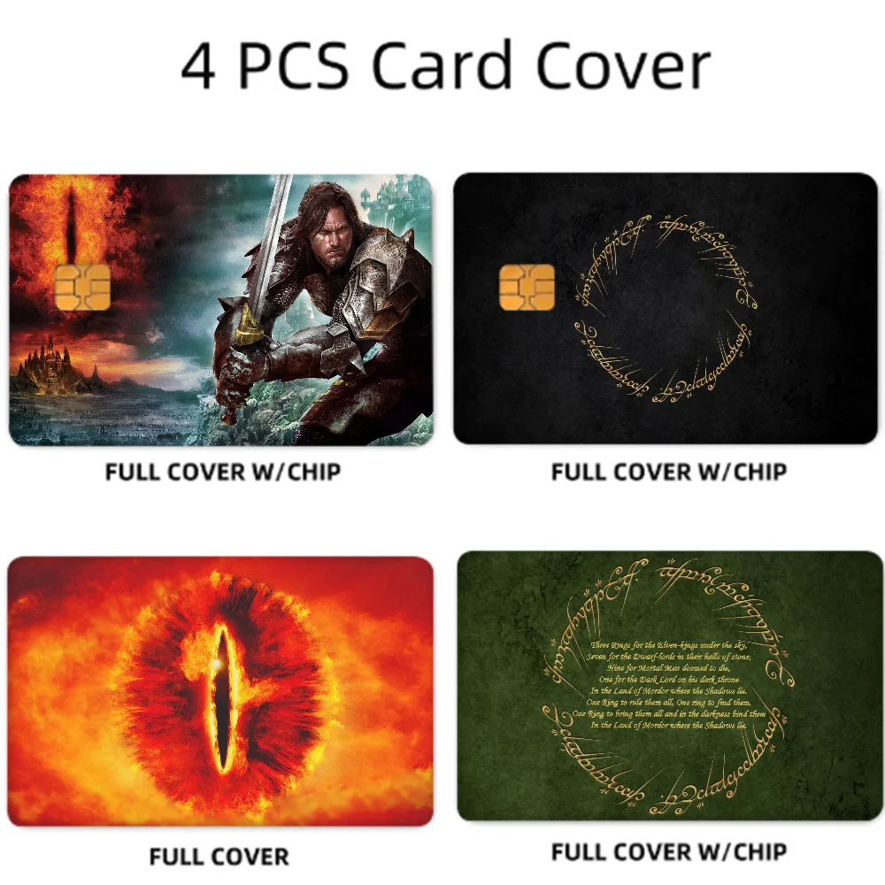 L-Lord Of The Ring Anime 1 Juego de 4 Uds. De carcasa divertida, pegatina ultrafina que no se decolora, película de cubierta de piel para tarjeta de crédito de débito
