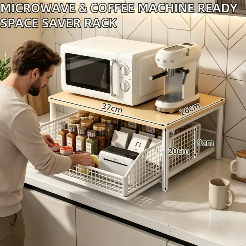 Microwave Coffee Machine Spice Jars Shelf Organizer WHITE 1PC Multi-Use Kitchen Countertop Rack Space Saver Home Use