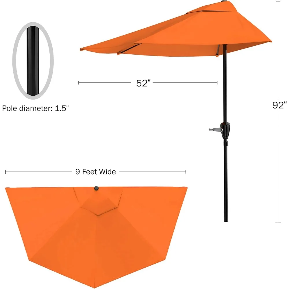 مظلة فناء مدمجة بنصف دائري بطول 9 أقدام مع كرنك سهل - مظلة ظل خارجية للشرفة أو الشرفة أو سطح الطين