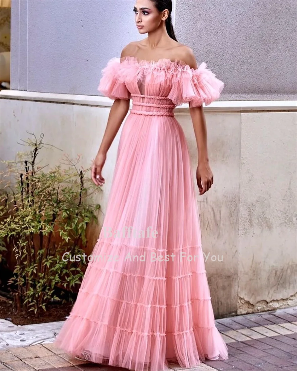 Bafftafe A Line Ruffles Prom Dresses Off The Shoulder Pleated Skirt Women Formal Party Bridesmaid Dress Special Evening Gowns