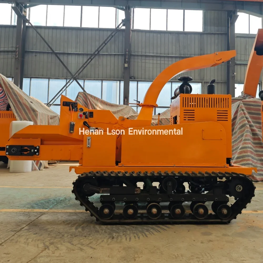 Automatic feeding branch crusher remote control mobile straw wood shredder chipper with crawler