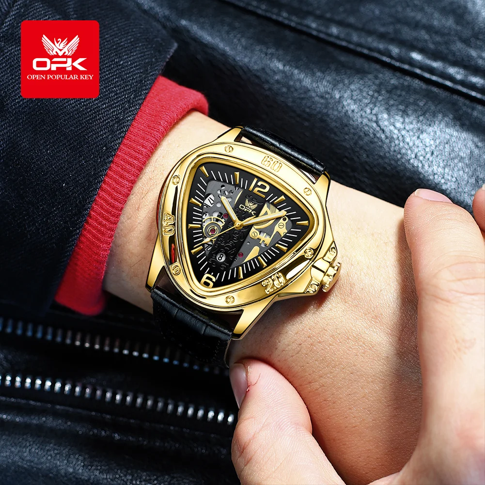 Reloj para hombre marca OPK, reloj de cuarzo con esfera grande triangular a la moda informal para hombre 8168