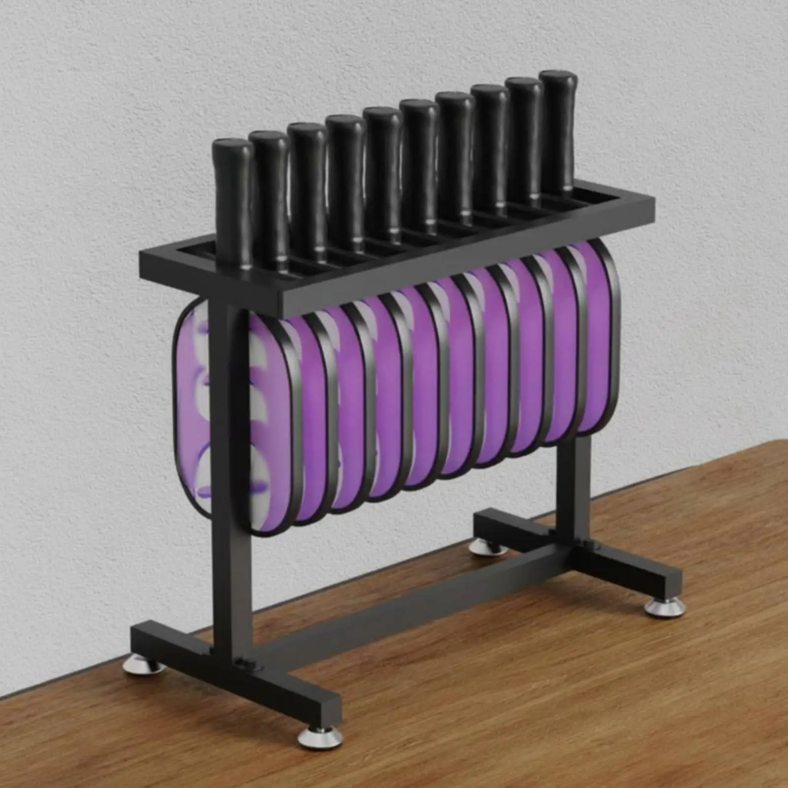 Tabletop Racket Storage Rack Ten Slot Metal Sports Paddle Holder Organizer Stand for Home Game Room