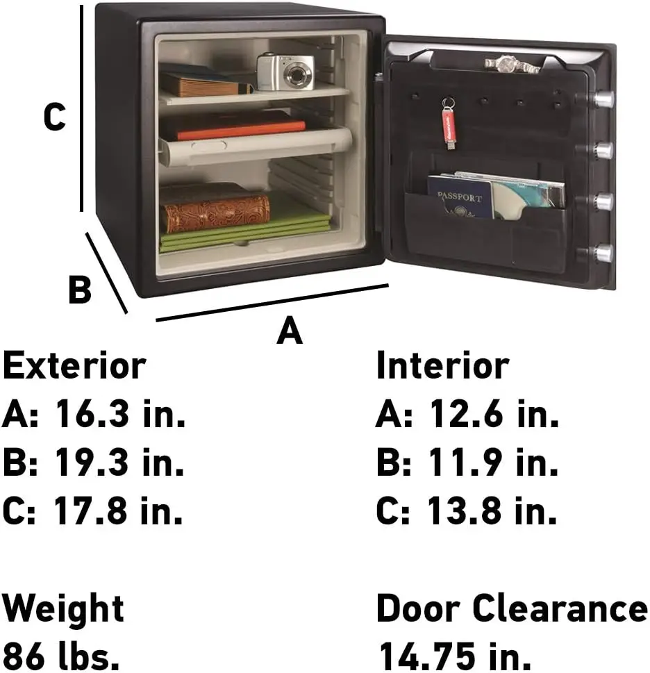 Cassaforte domestica in acciaio nero ignifugo e impermeabile con serratura a combinazione quadrante per contanti o documenti, 1,23 piedi cubi, 17,8 x 16,3 x