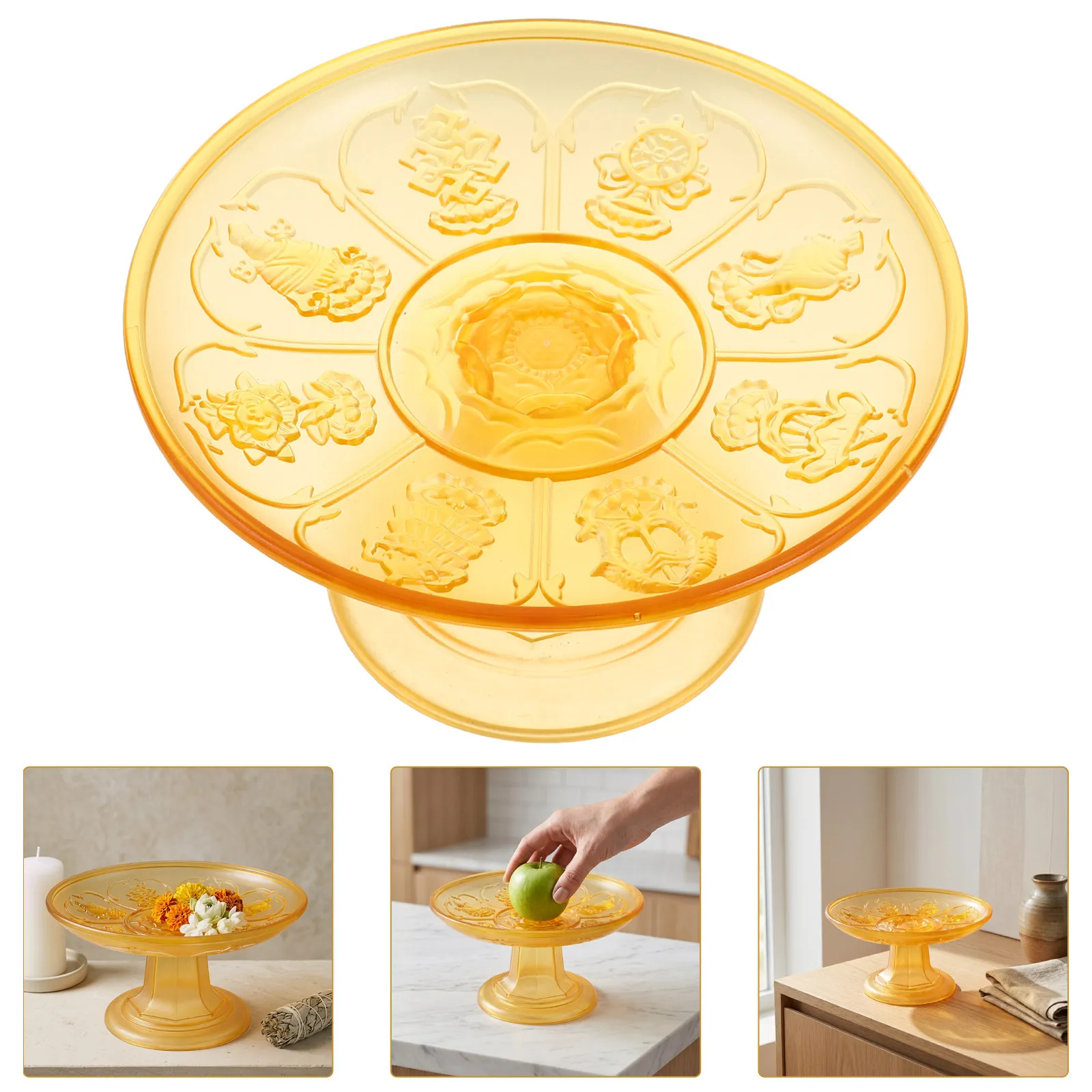 Buddhist Offering Tray Lotus Embossed Golden Pedestal Bowl Household Altar Fruit Plate Temple Worship Prayer Room Ritual Decor - view 2