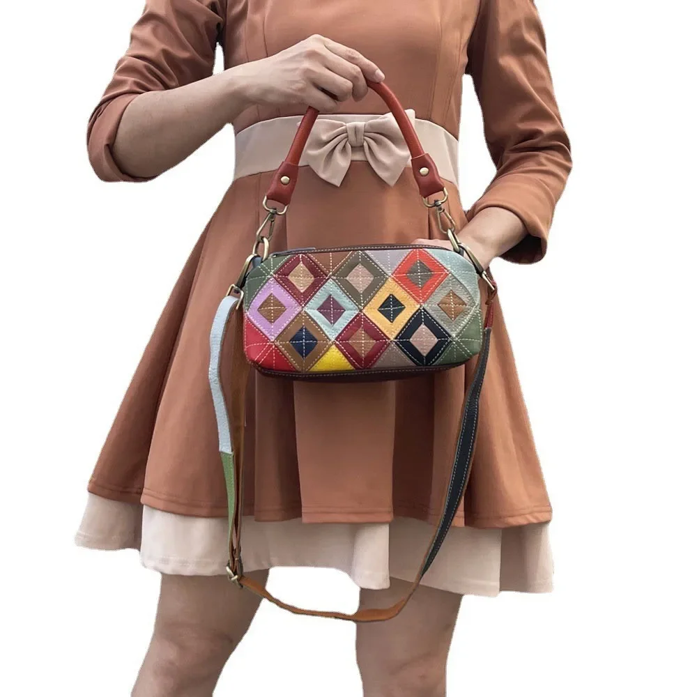 

Women's Fashion National Style Multicolour Leather Splicing Block Pattern Shoulder Bag Flap Crossbody Bag Handbag Office Daily