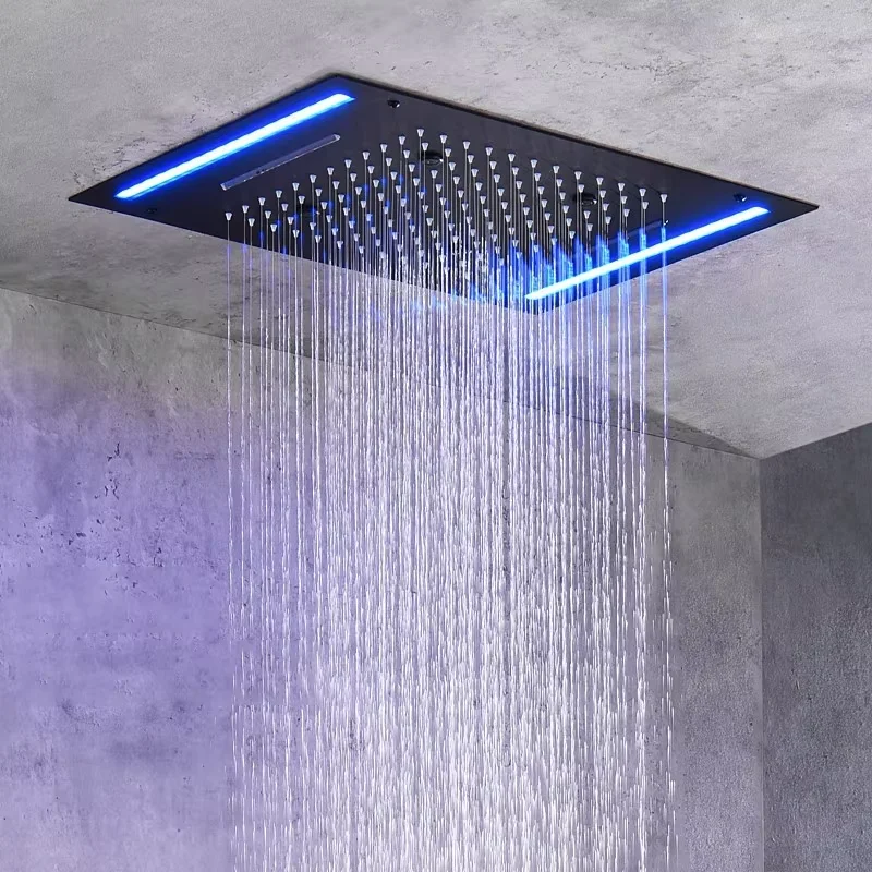 

LED Rainfall Shower System - Ceiling Mount Overhead Bathroom Shower - Stainless Steel Waterfall Shower Head