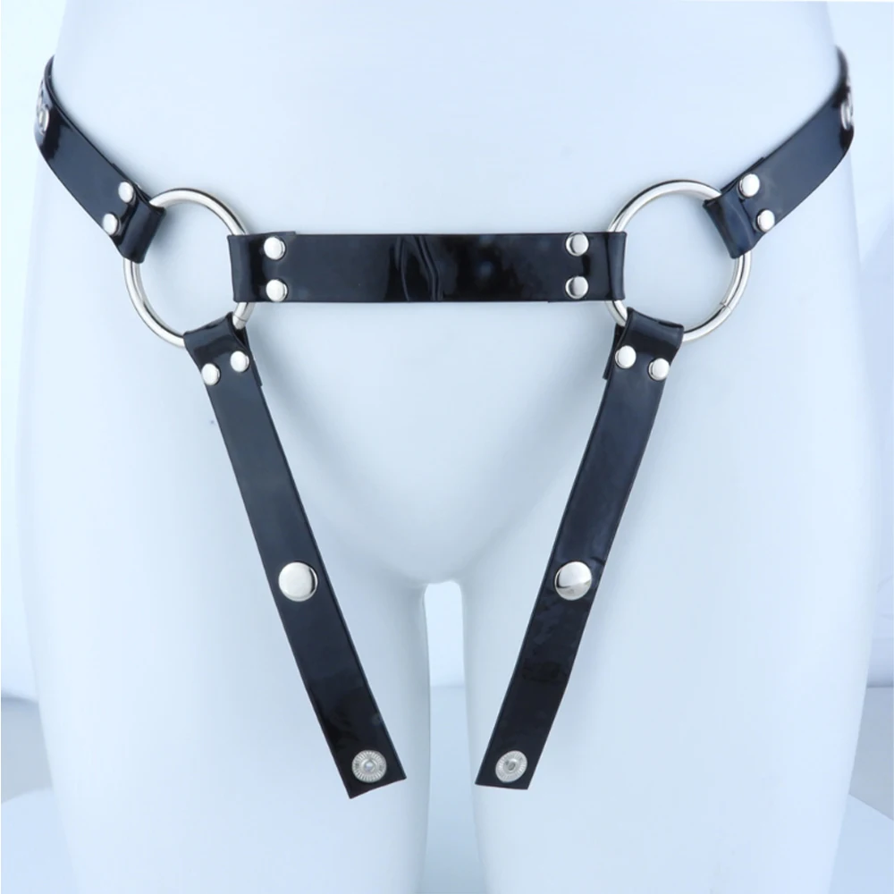 LEZEE Male Chastity Device Elastic Strapon Accessories Wearable Leather Pants Adjustable BDSM Toy PU Belt Cock Cage Sex Toys