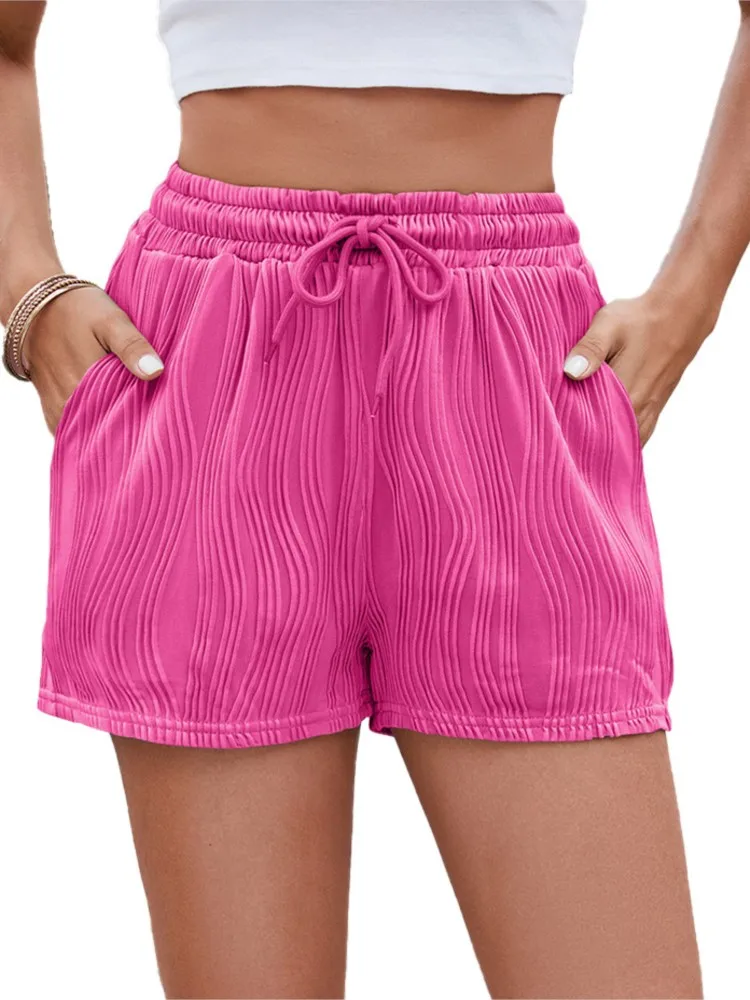 Femmes mode Shorts 2025 printemps et été nouvelle couleur unie cordon poche décontracté court décontracté tout-match femme maison pantalon