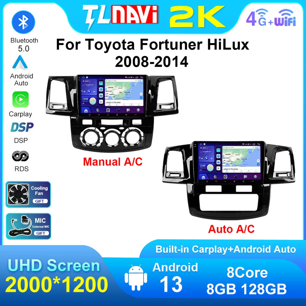 Autoradio For Toyota Fortuner Hilux 2008 2009 2010 - 2014 Carplay Car Radio Multimedia Video Player Navigator GPS Android Auto