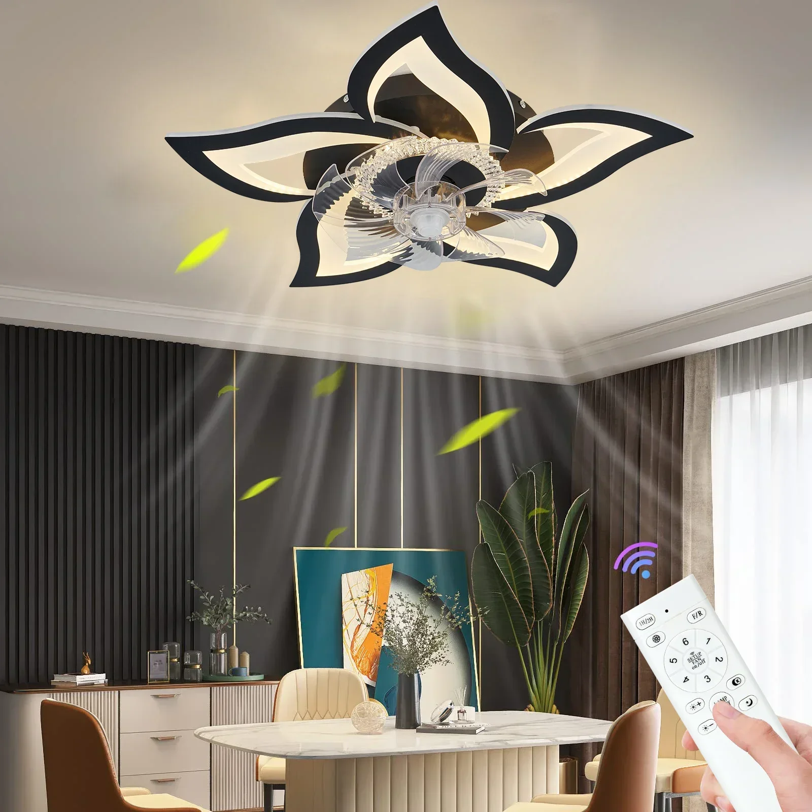 

IRALAN Modern Ceiling Fans With LED Lights Remote Control Smart Switch Lotus Five Heads Ceiling Fan With Light Home-Appliance