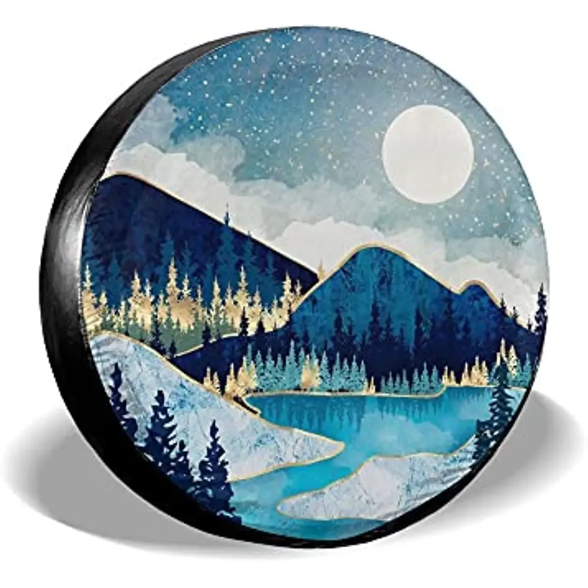 

Blue Gold Spare Tire Cover Mountain Tree Star Waterproof Dust-Proof Universal Spare Wheel Tire Covers 15 Inch Fit for RV Travel