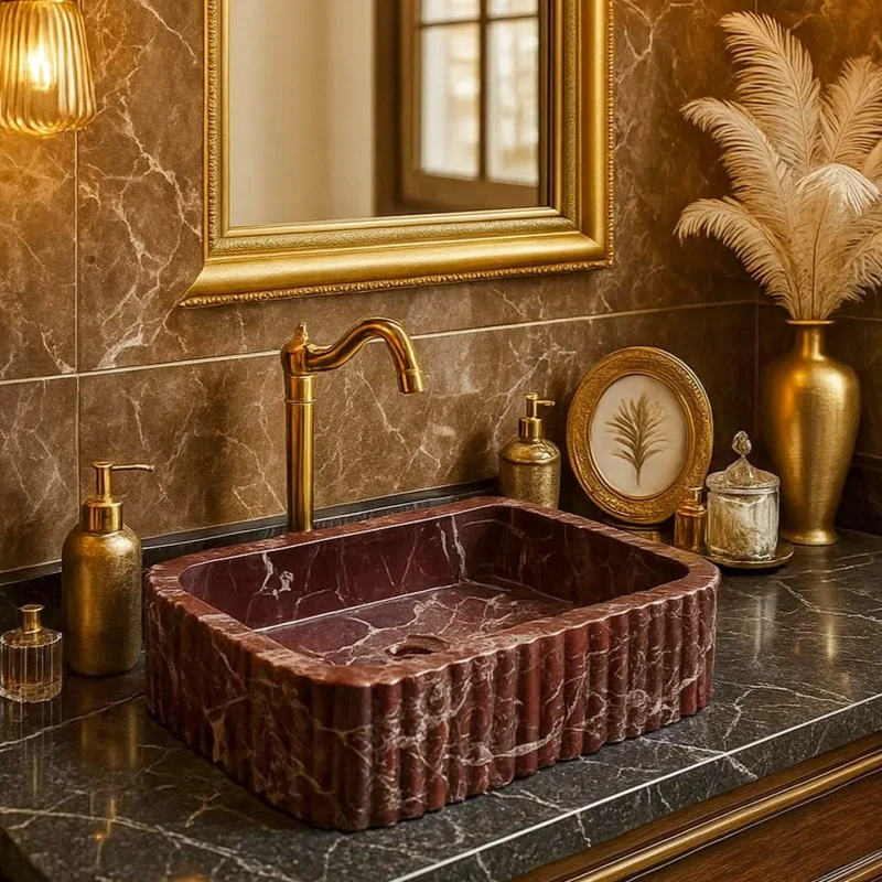 Custom elegant natural marble bathroom sink freestanding luxury design for home and hotel villa washbasins