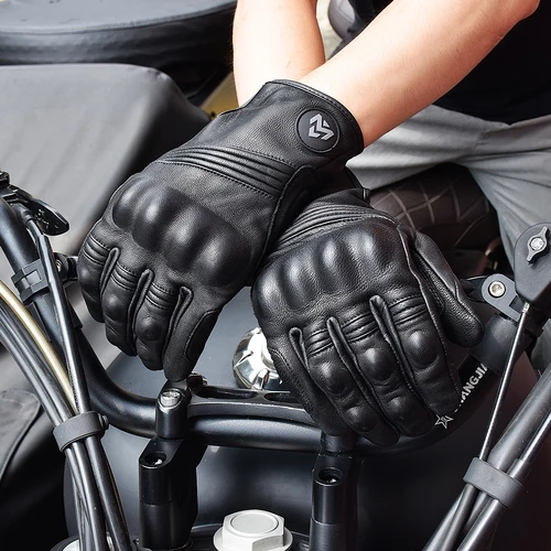 Imagen 2 del producto Guantes Retro de cuero genuino para motocicleta para hombre, Guantes transpirables de verano para Motocross, accesorios para equipos de Moto, Guantes