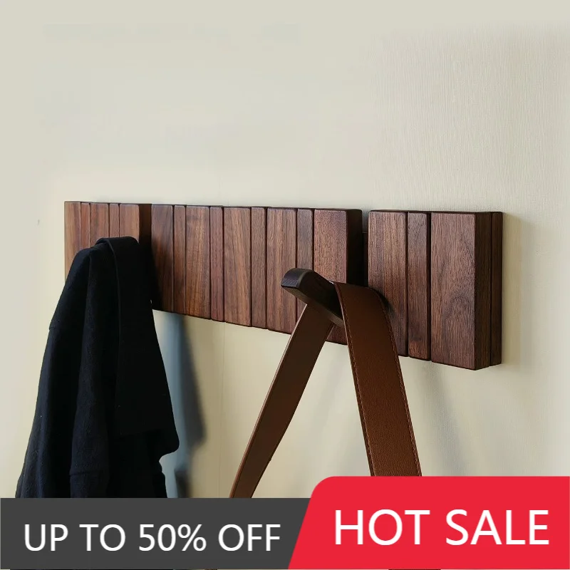 Solid Wood Coat Hooks Wall Mounted Magnetic Attraction Hook Clothes Hat Storage Organize Supplies Indoor Black Walnut Beech Rack