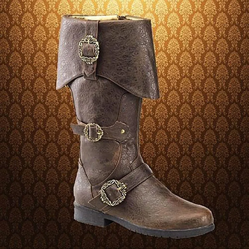 Medieval Nordic Viking Renaissance Cosplay Boots Soft Leather Round-Toe Knight Botines Side Zipper Metal Buckle Women's Botas