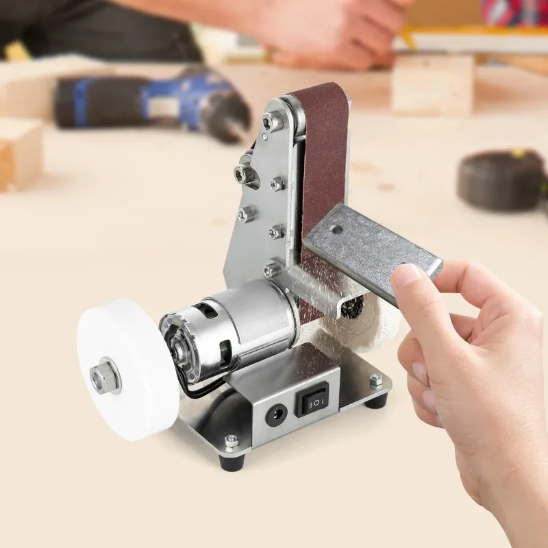 Seven-speed Adjustable Small Belt Grinder, All-copper Motor Stainless Steel Grinder, Benchtop Grinding Wheel