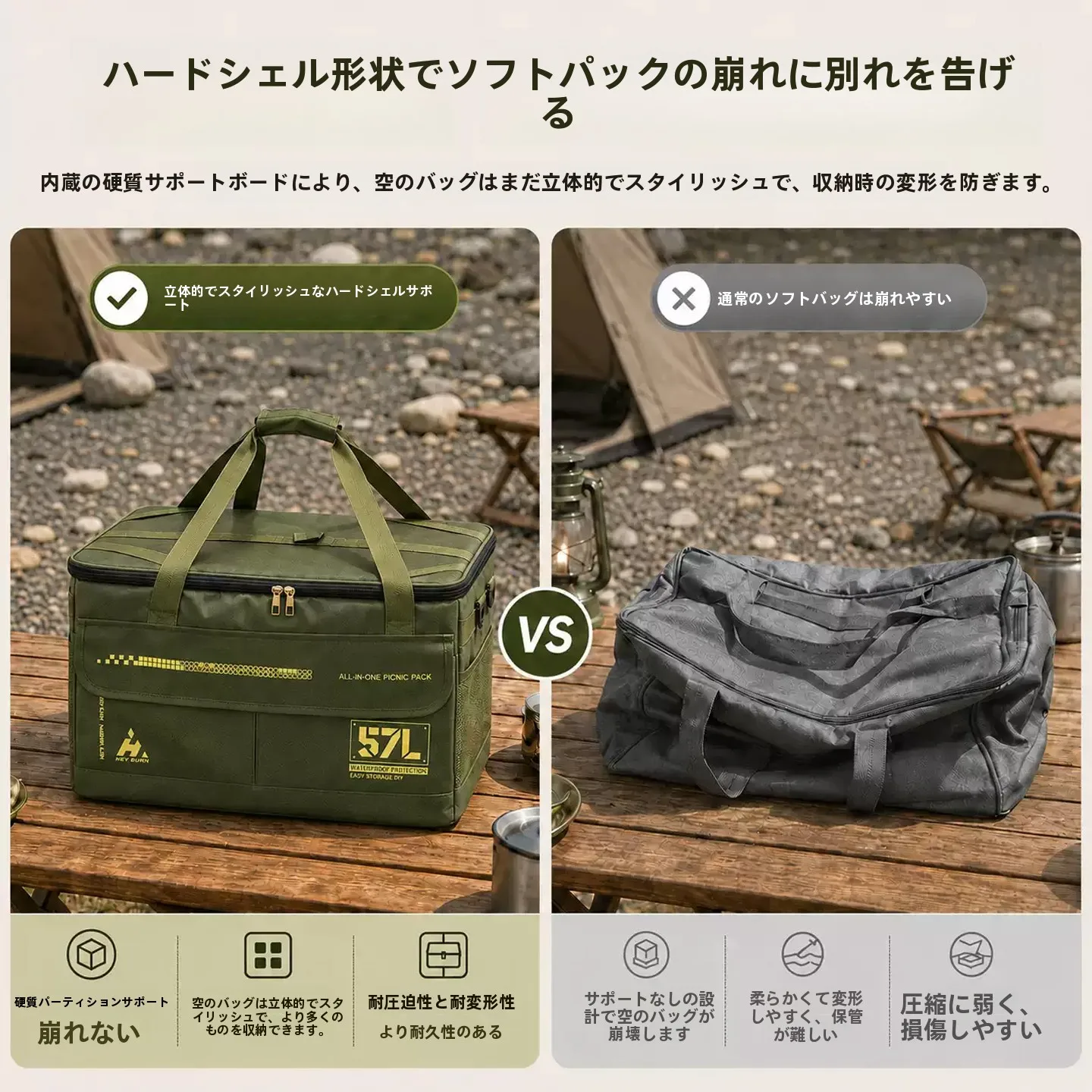 Large Capacity Outdoor Camping Equipment Storage Bag Stove Organizer Box Extra High Picnic Bag Modern Style Foldable Picnic Pack