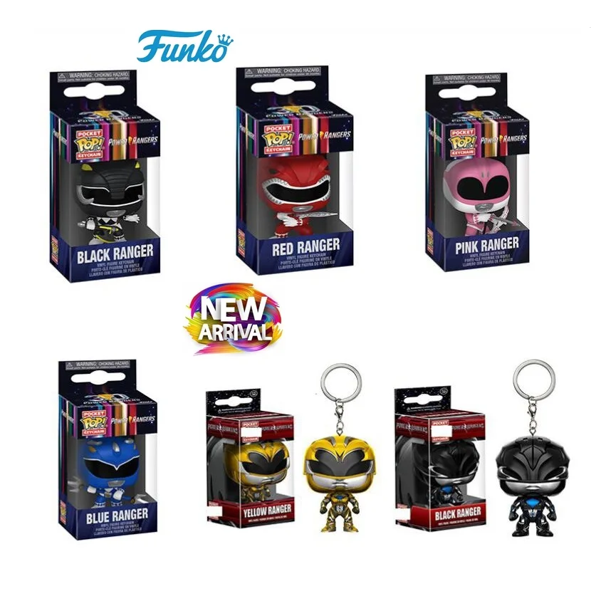 Funko pop power rangeers bolso pop chaveiro nova chegada rosa rangers vermelho azul amarelo ranger figura de vinil coleção modelo brinquedos
