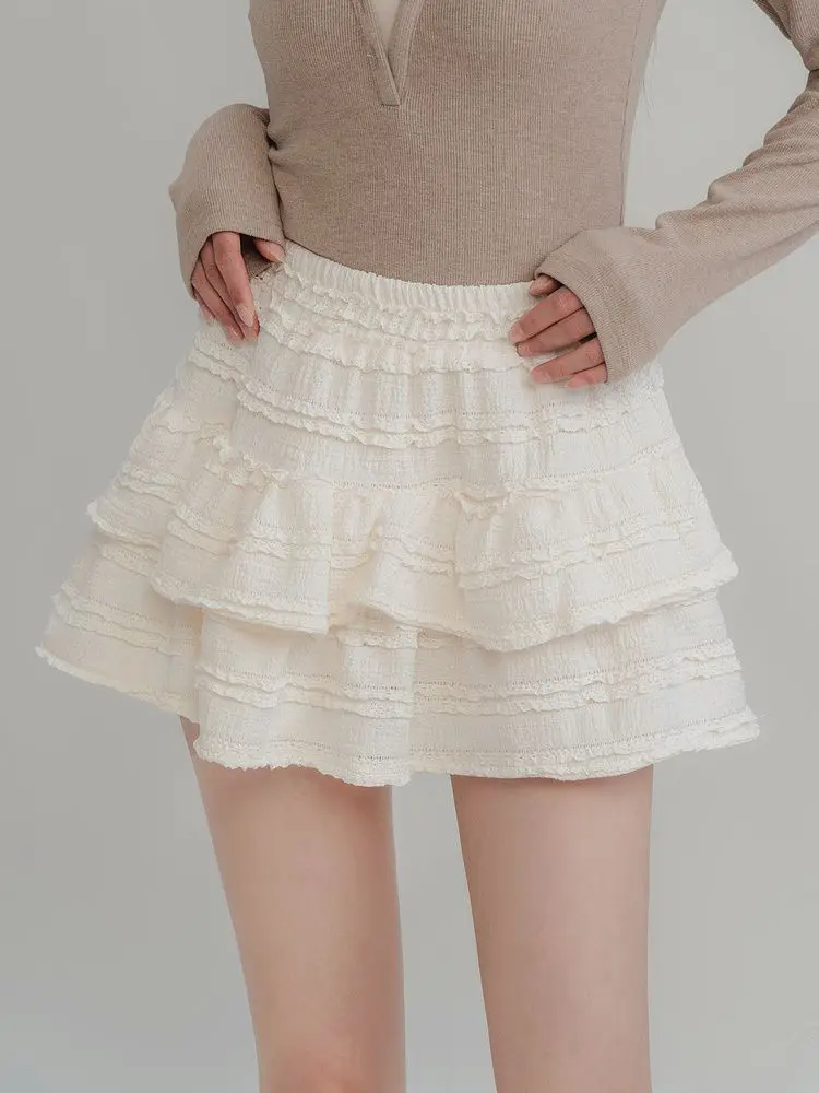 

2024 Summer New High Waist Slimming Apricot Elastic Waist Versatile Temperament Half Skirt Fluffy Cake Skirt for Women