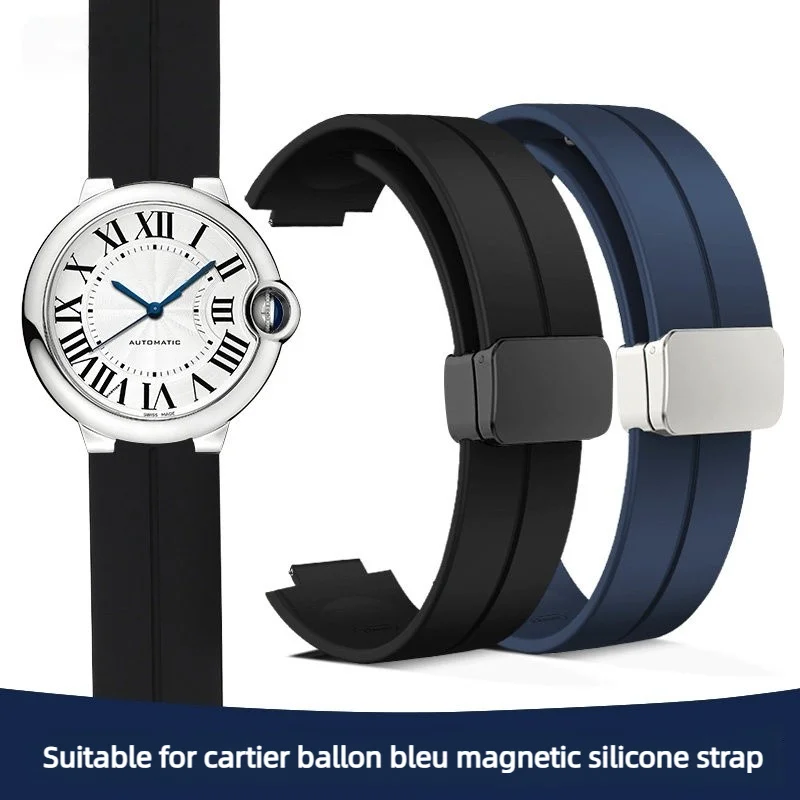 Für Cartier Blue Balloon Uhrenarmband, magnetische Schnalle, konvexes Gummi-Uhrenarmband, 18×11 mm, 20×12 mm, 22×14 mm, Silikon-Uhrenarmband-Teile.