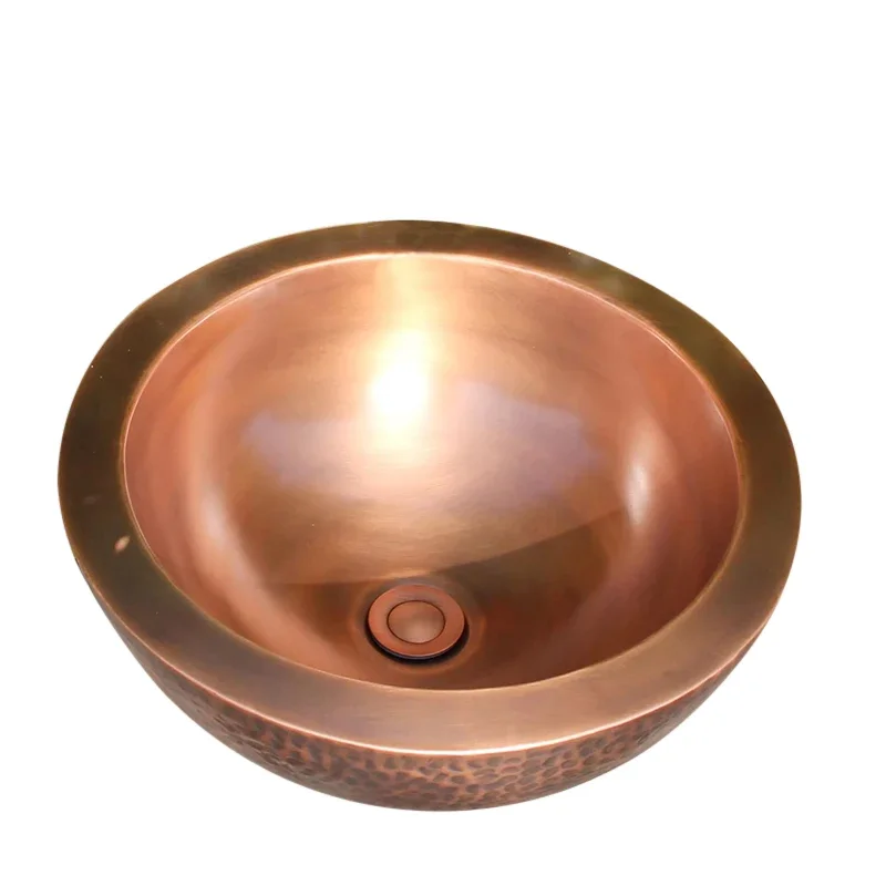 Hand Hammered Round Single Bowl Bathroom Countertop Washbasin Container Sink 2