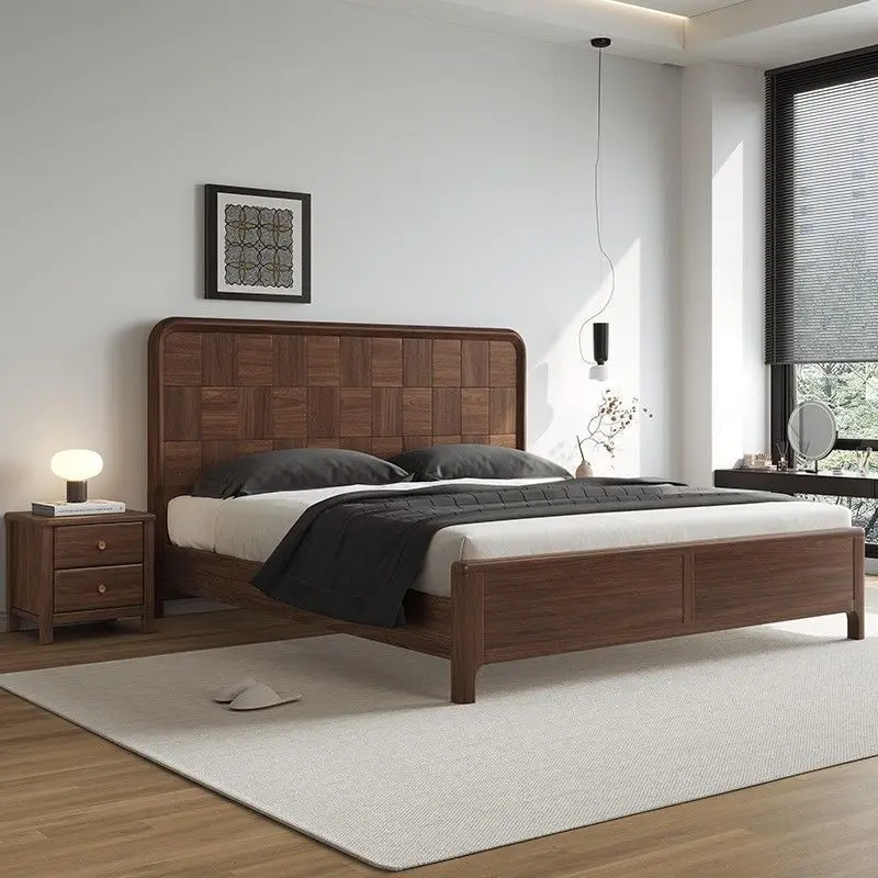 New Chinese-style all-solid wood bed, black walnut simple double bed 1.8 meters