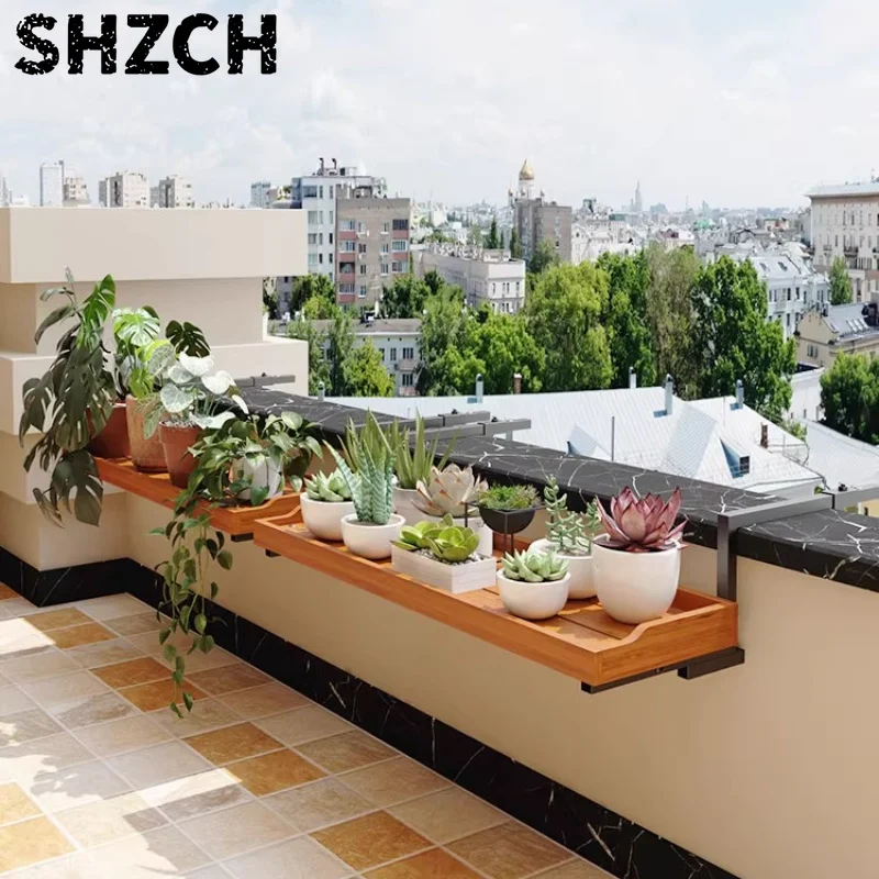 Balcony Hanging Plant Stand, Wooden Wall-mounted Flower Shelf, Space-saving Plant Organizer, Window Rail Planter Holder