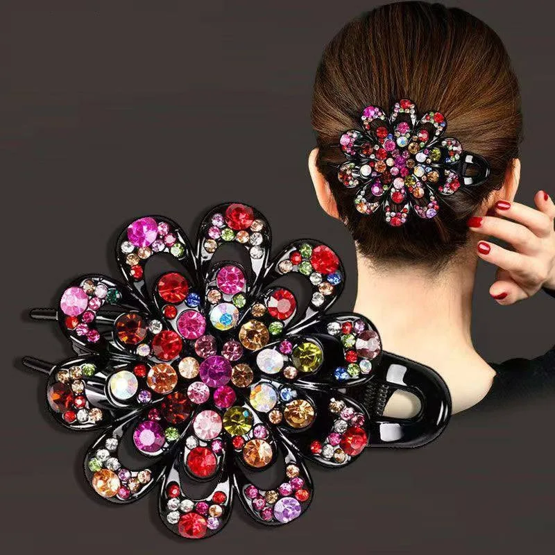 1pcs Flower Hair Clip Crystal Rhinestone- Fancy Ponytail Barrette Elegant Hair Clip for Women