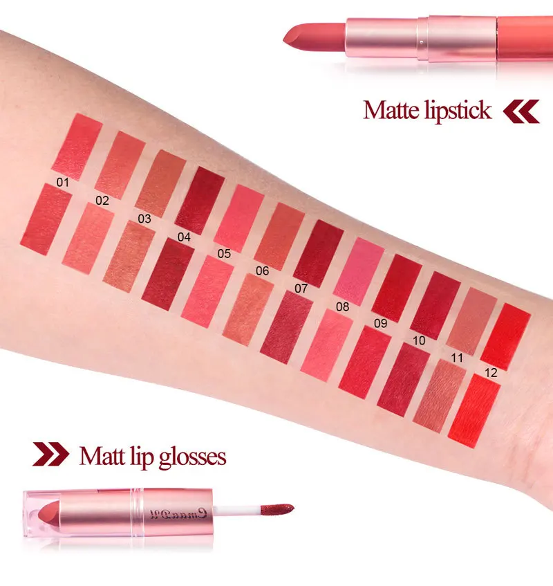 3 Color/Set Lipstick Sexy Lip Gloss 2 in 1 Lip Tint Waterproof Long-Lasting Moisture Red Lips Matte Lip Stick Makeup for Women