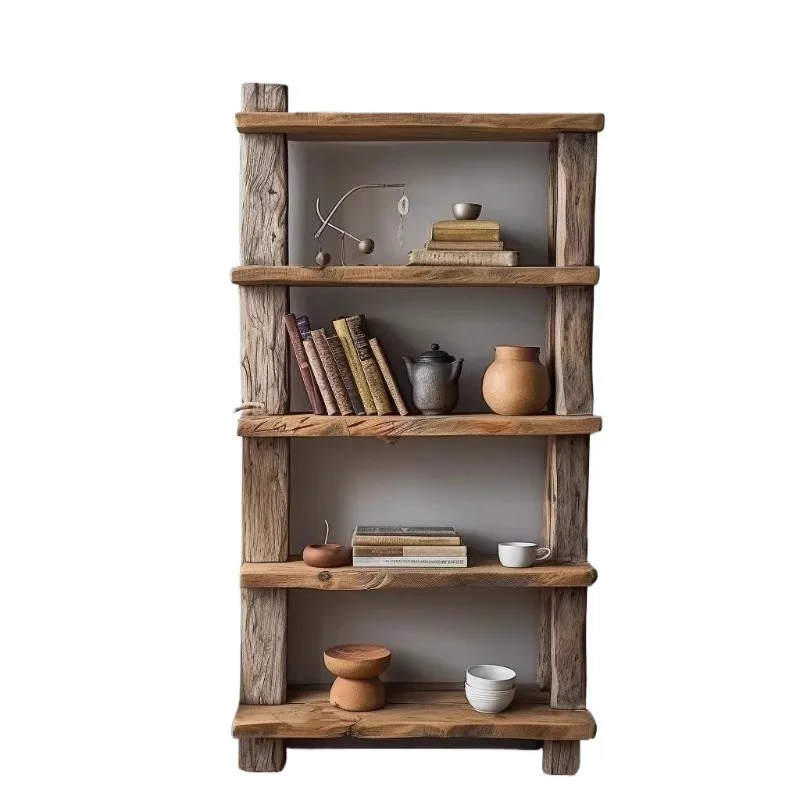 

Wabi Sabi Wind Bookshelf, Ancient Shelf, Old Elm Storage Display Cabinet, Storage Shelf