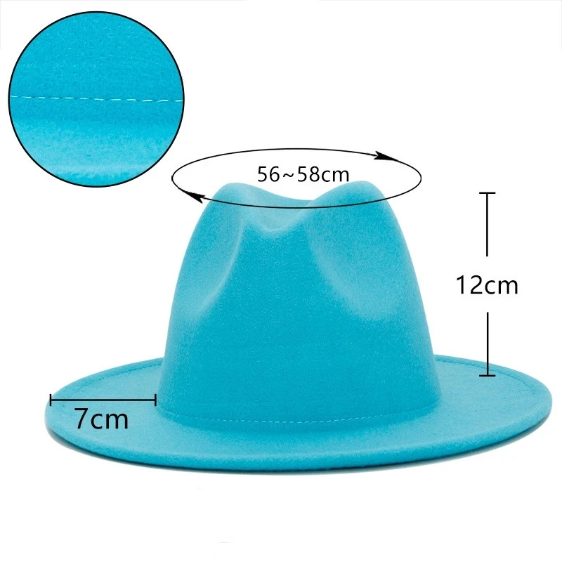 Solid color fedora hat metal chain women\'s wide brim jazz hat autumn and winter British vintage Panama hat wholesale