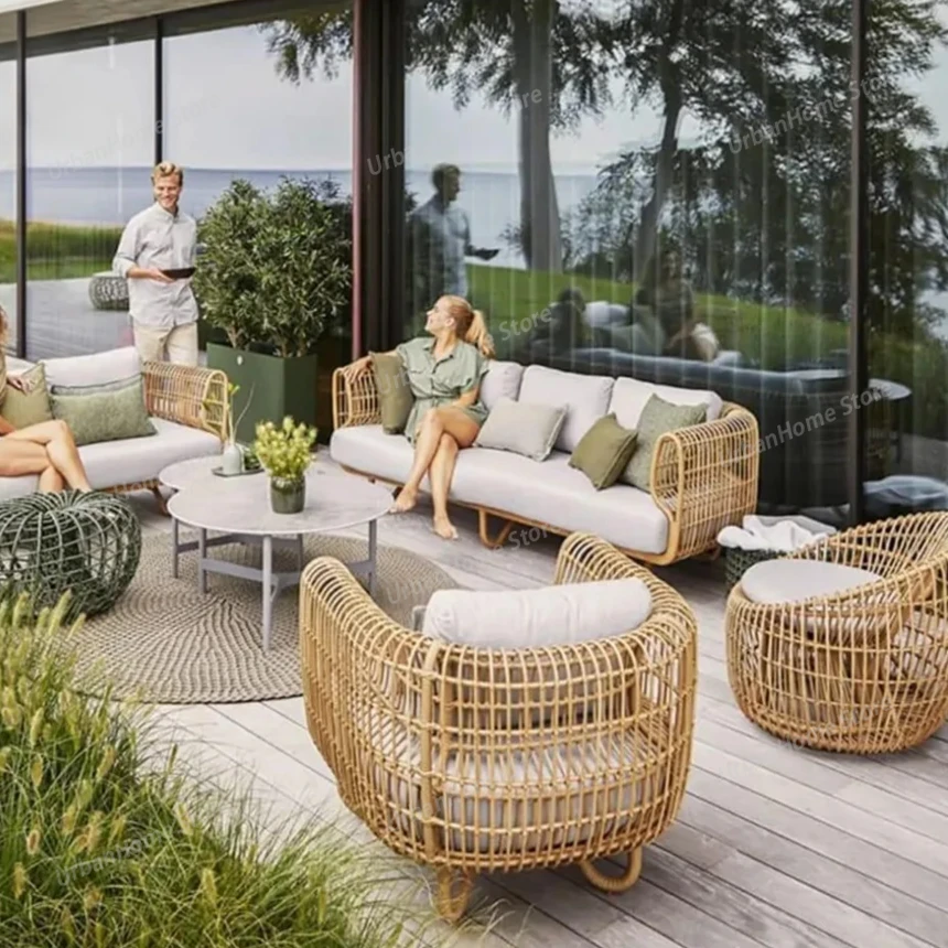 

Outdoor garden furniture High-grade aluminum frame with PE rattan weaving high rebound foam Cushion UV- resistant waterproof