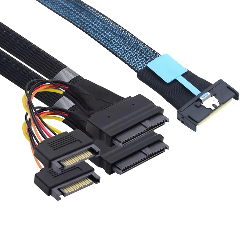 

SAS MCIO 8x 8I 74P 2 SFF 8639 + 15P Sff8654 Tinned Copper Conductor PVC Sheathed Server Data Cable for Efficient Transmission