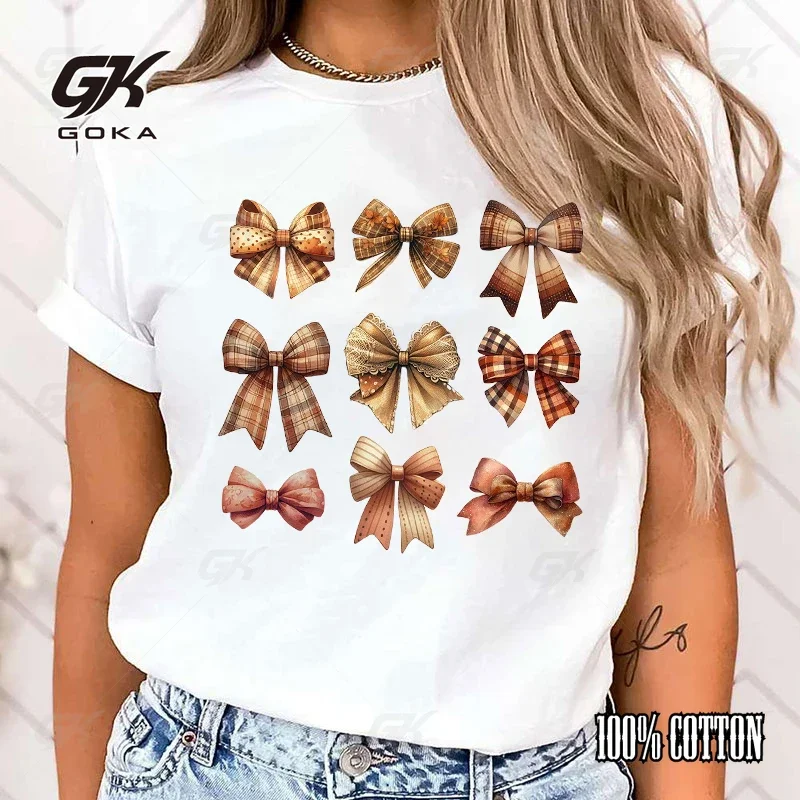 

Fashion Autumn Bow Print T-Shirt Girl T Shirt Soft Print Top Unisex Tee Clothing Casual O-Neck Short Sleeve