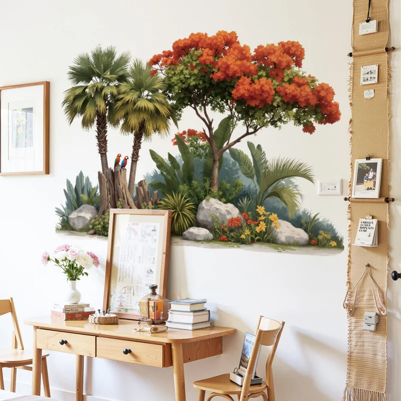 

Large Tree Background Wall Sticker Coconut Tree Leaf Vegetation Sofa Glass Decoration Stickers Self-Adhesive Removable Wallpaper