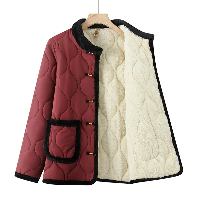 

New Tang Suit Cardigan Short Cotton Jacket Women's Thickene Ethnic Style Middle Aged Elderly Mother Padded Parkas Women Jacket