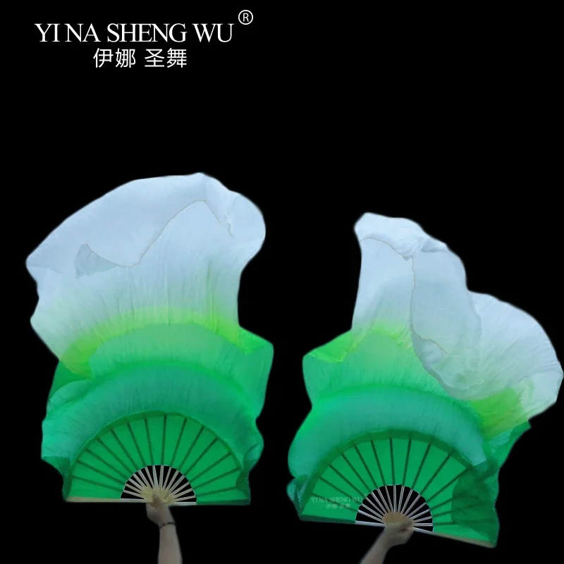 Danse du ventre véritable voile de soie ventilateur colorant à la main femmes église louange danse du ventre compétition accessoires lumière soudeuse dégradé danse soie ventilateurs