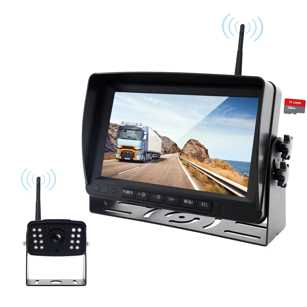 7 Inch Monitor AHD Wireless Camera With DVR Night Vision Reverse Backup Recorder 2.4G Truck Camera System