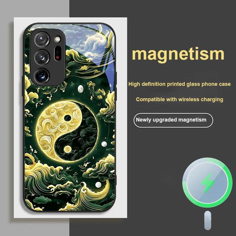 

For Samsung S 23 25 24 21 Ultra 22 26 Magnetic Glass Phone Case Black Gold Tai Chi Pattern Exquisite Dust protective cover