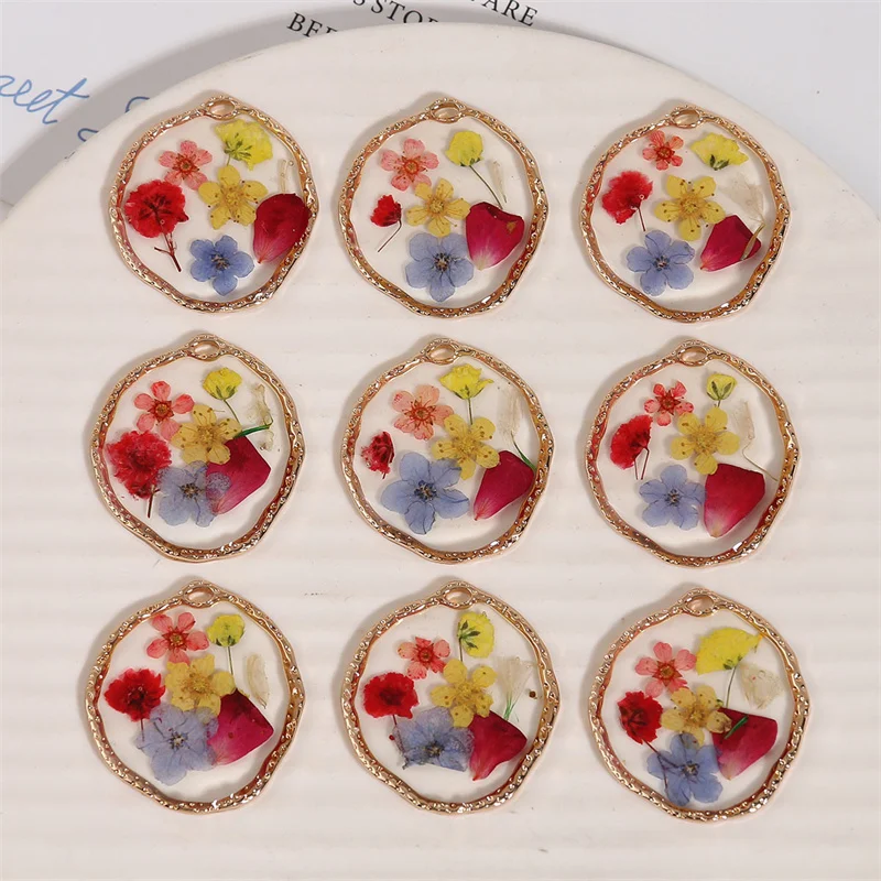 Free shipping 20pcs/lot color natural dried flower core geometry shape alloy floating locket charm diy jewelry garment accessory